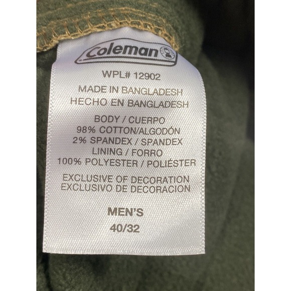 Coleman Men's Bonded Fleece Lined Tear Resistant Canvas Utility Pant NWT 40 X 32 - Picture 7 of 7